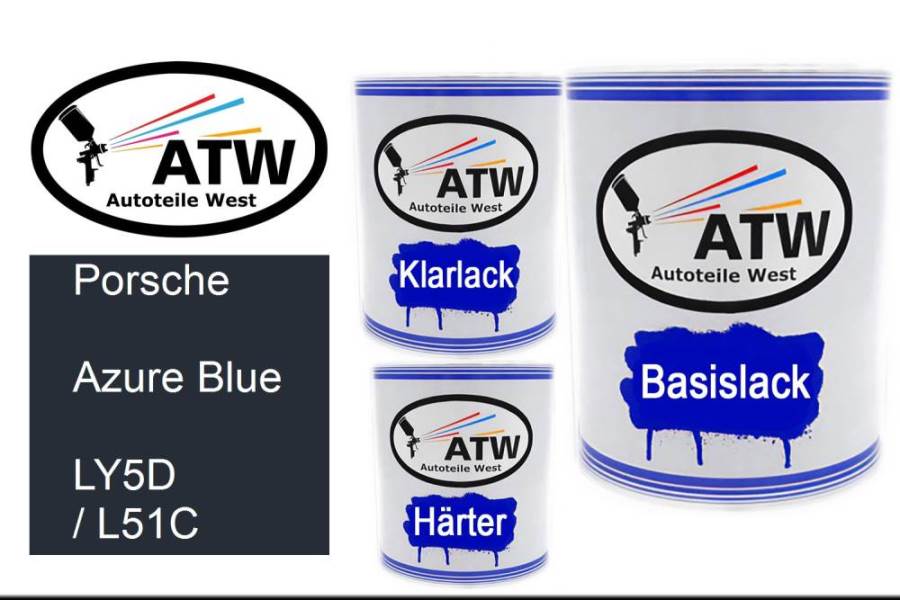 Porsche, Azure Blue, LY5D / L51C: 1L Lackdose + 1L Klarlack + 500ml Härter - Set, von ATW Autoteile West.